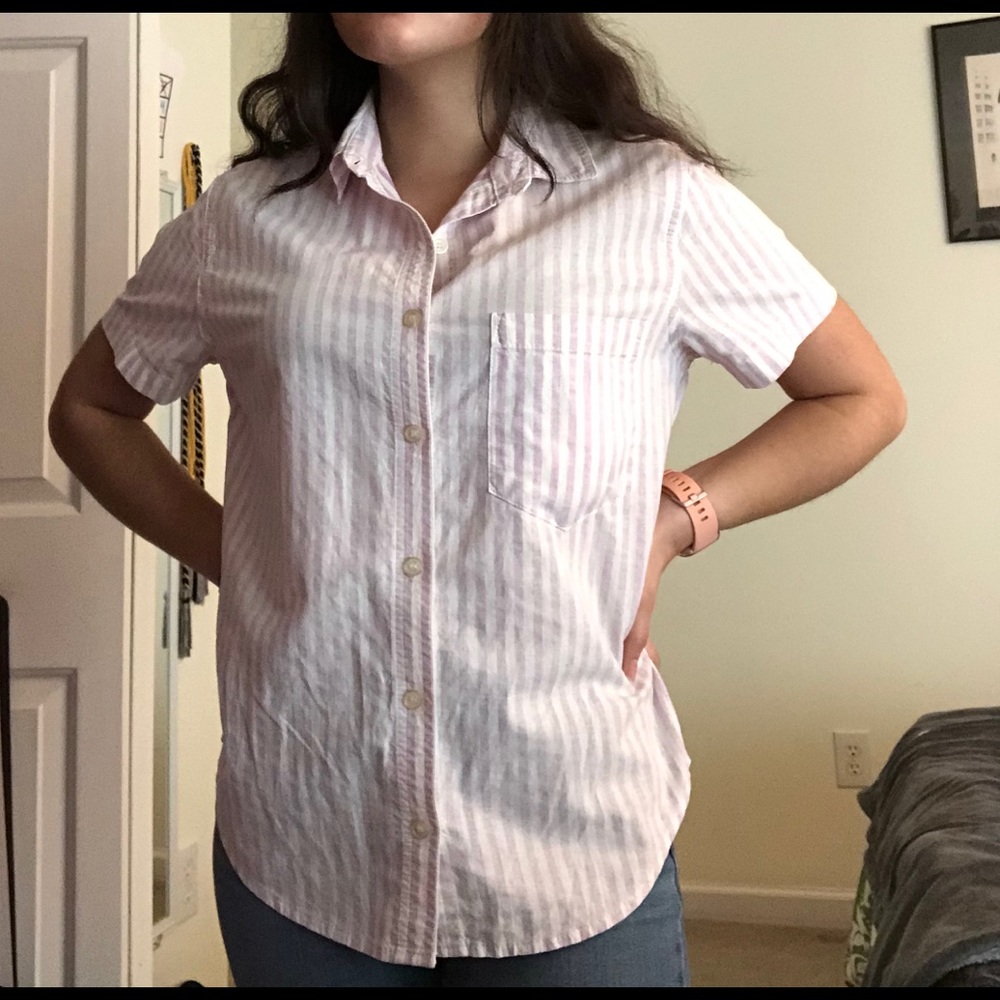 BGR pink/purple stripped button up shirt